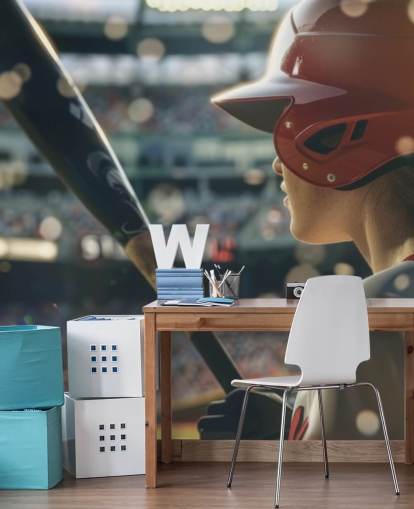 papier peint mural de baseball personnalisable appelé Stepping Up to Bat pour les chambres et les clubs de sport