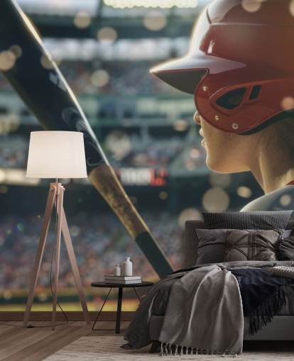 anpassningsbar basebolltapet väggmålning som heter Stepping Up to Bat för sovrum och idrottsklubbar