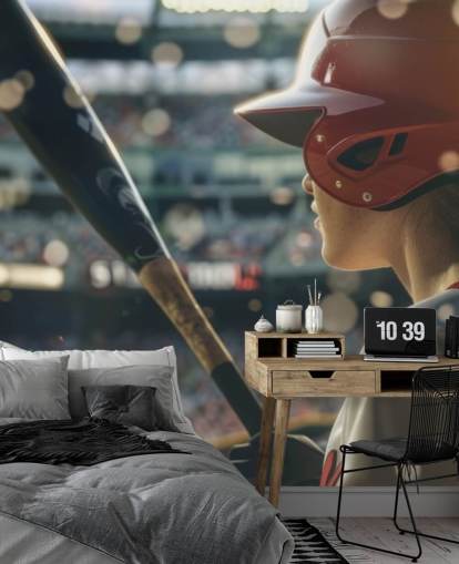 muokattava baseball-taustakuvamaalaus nimeltä Stepping Up to Bat makuuhuoneisiin ja urheiluseuroihin