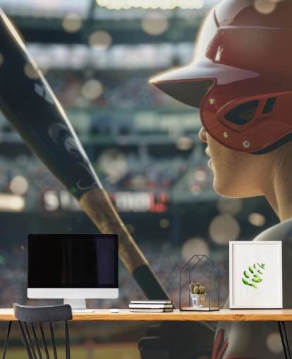 papier peint mural de baseball personnalisable appelé Stepping Up to Bat pour les chambres et les clubs de sport