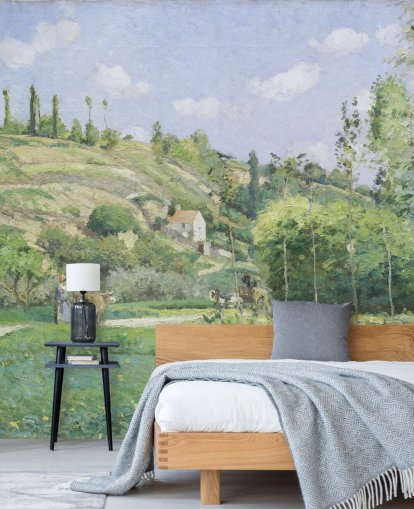 fine art wall mural called A Cowherd at Valhermeil by Camille Pissarro for living rooms and bedrooms