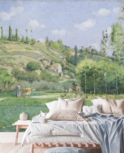 Camille Pissarron taide-seinämaalaus nimeltä A Cowherd at Valhermeil olohuoneisiin ja makuuhuoneisiin