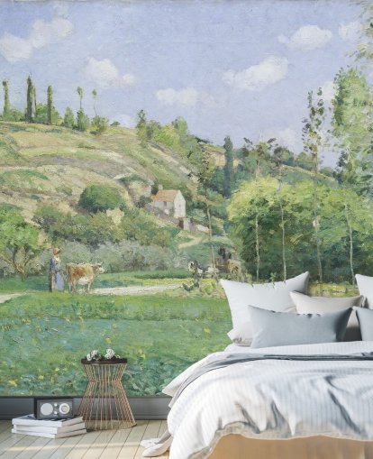 mural de parede de belas artes chamado A Cowherd at Valhermeil, de Camille Pissarro, para salas de estar e quartos
