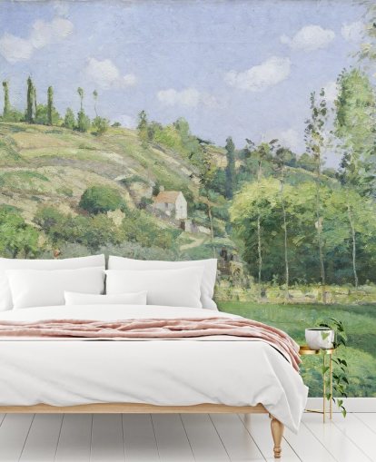 kunstmuurschildering genaamd A Cowherd at Valhermeil van Camille Pissarro voor woonkamers en slaapkamers