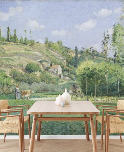 fine art wall mural called A Cowherd at Valhermeil by Camille Pissarro for living rooms and bedrooms fine art wall mural called A Cowherd at Valhermeil by Camille Pissarro for living rooms and bedrooms