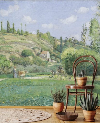 fresque murale d'art intitulée Un vacher à Valhermeil par Camille Pissarro pour les salons et les chambres