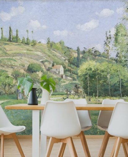 fine art wall mural called A Cowherd at Valhermeil by Camille Pissarro for living rooms and bedrooms