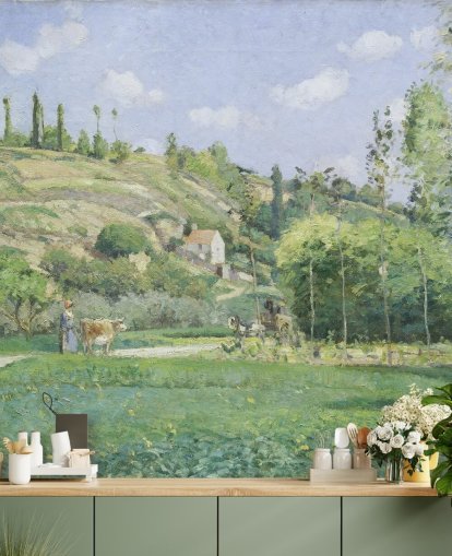 murale d'arte chiamato A Cowherd at Valhermeil di Camille Pissarro per salotti e camere da letto murale d'arte chiamato A Cowherd at Valhermeil di Camille Pissarro per salotti e camere da letto