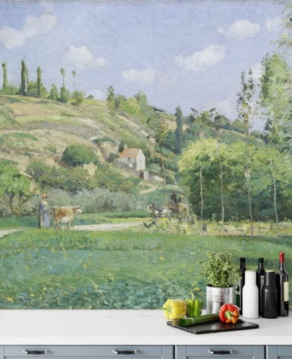 fresque murale d'art intitulée Un vacher à Valhermeil par Camille Pissarro pour les salons et les chambres