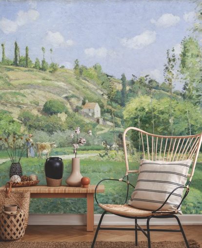 kunstveggmaleri kalt A Cowherd at Valhermeil av Camille Pissarro for stuer og soverom kunstveggmaleri kalt A Cowherd at Valhermeil av Camille Pissarro for stuer og soverom