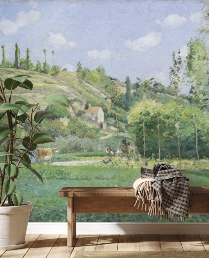 fine art wall mural called A Cowherd at Valhermeil by Camille Pissarro for living rooms and bedrooms