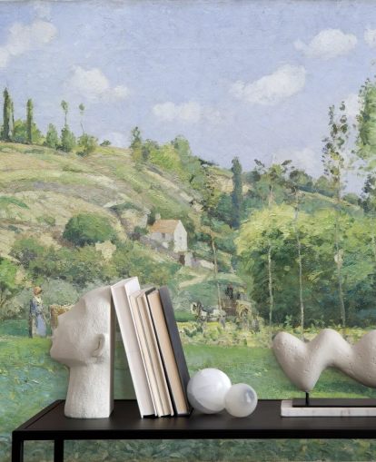 Kunsttapete mit dem Titel A Cowherd at Valhermeil von Camille Pissarro für Wohn- und Schlafzimmer Kunsttapete mit dem Titel A Cowherd at Valhermeil von Camille Pissarro für Wohn- und Schlafzimmer