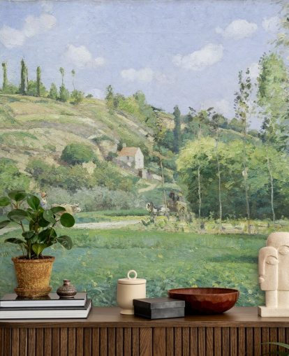 fresque murale d'art intitulée Un vacher à Valhermeil par Camille Pissarro pour les salons et les chambres