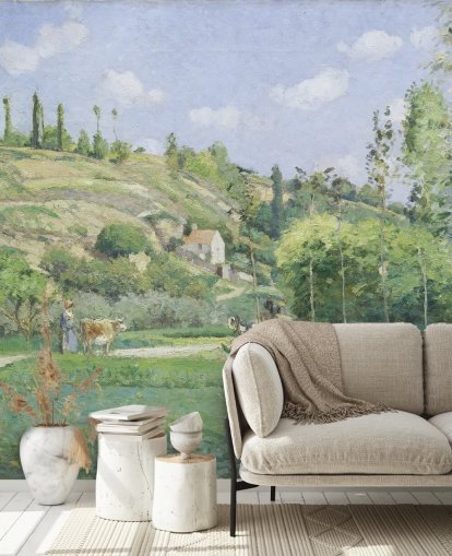 fine art wall mural called A Cowherd at Valhermeil by Camille Pissarro for living rooms and bedrooms fine art wall mural called A Cowherd at Valhermeil by Camille Pissarro for living rooms and bedrooms