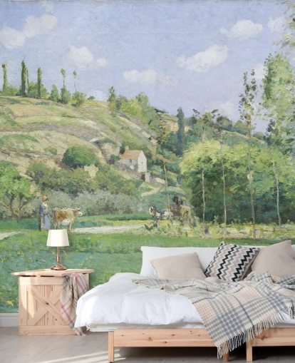 murale d'arte chiamato A Cowherd at Valhermeil di Camille Pissarro per salotti e camere da letto