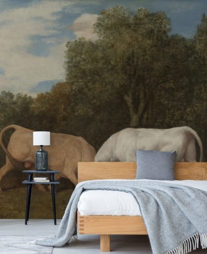 mural de papel de parede de belas artes chamado Bulls Fighting de George Stubbs para quartos e salas de estar