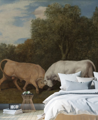 kunsttapet vægmaleri kaldet Bulls Fighting af George Stubbs til soveværelser og stuer kunsttapet vægmaleri kaldet Bulls Fighting af George Stubbs til soveværelser og stuer