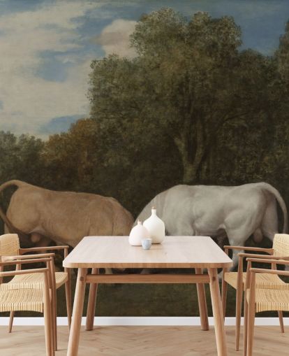 konsttapet väggmålning som heter Bulls Fighting av George Stubbs för sovrum och vardagsrum
