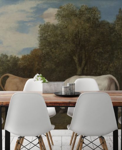 Kunsttapete namens Bulls Fighting von George Stubbs für Schlafzimmer und Wohnzimmer