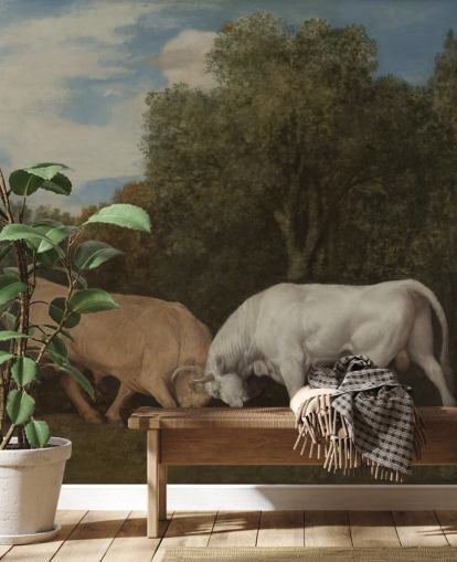 George Stubbsin taide-taustakuvamaalaus nimeltä Bulls Fighting makuuhuoneisiin ja olohuoneisiin
