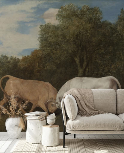 konsttapet väggmålning som heter Bulls Fighting av George Stubbs för sovrum och vardagsrum