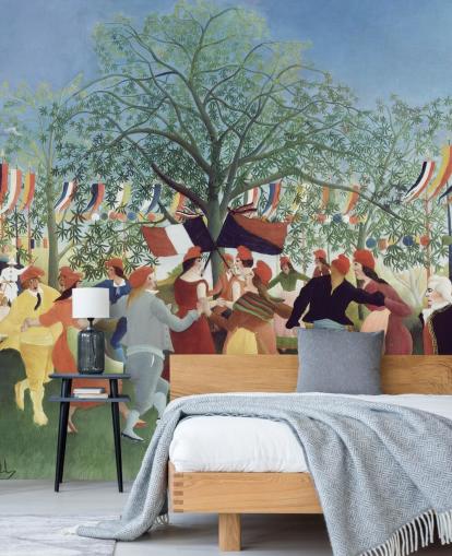kunsttapet vægmaleri kaldet A Centennial of Independence af Henri Rousseau