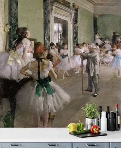 carta da parati fine art chiamata The Dance Class di Edgar Degas per camere da letto e salotti
