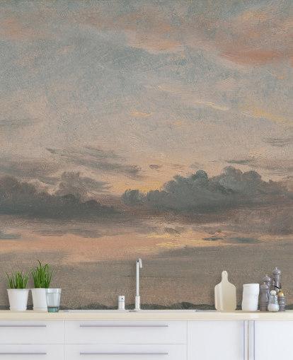 fine art behangmuurschildering genaamd A Cloud Study, Sunset van John Constable voor slaapkamers en woonkamers fine art behangmuurschildering genaamd A Cloud Study, Sunset van John Constable voor slaapkamers en woonkamers