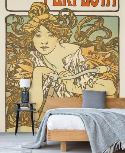 fine art wallpaper mural Cycles Perfecta by Alphonse Mucha for living rooms and bedrooms