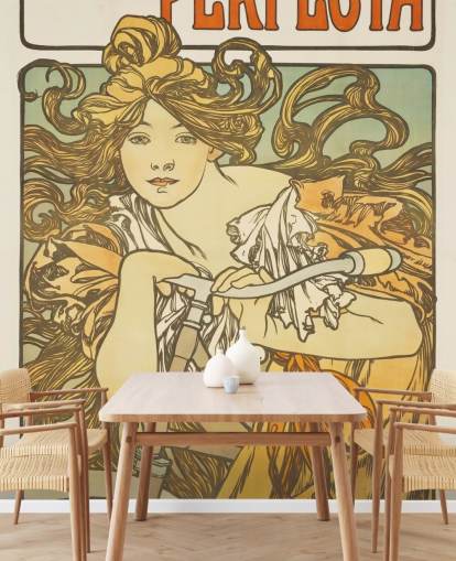 fine art wallpaper mural Cycles Perfecta by Alphonse Mucha for living rooms and bedrooms
