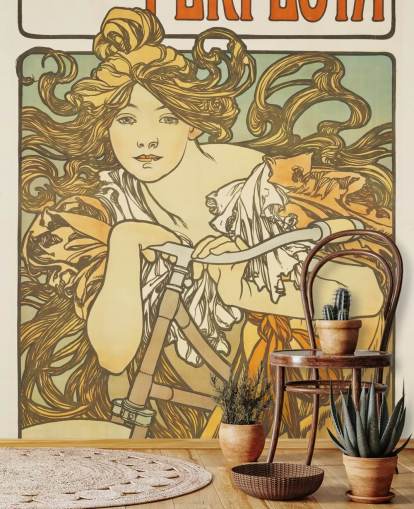 fine art wallpaper mural Cycles Perfecta by Alphonse Mucha for living rooms and bedrooms