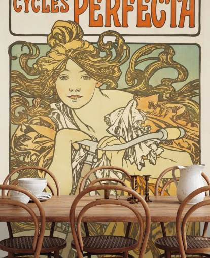 fine art wallpaper mural called Cycles Perfecta by Alphonse Mucha for living rooms and bedrooms