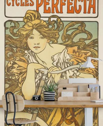 fine art wallpaper mural called Cycles Perfecta by Alphonse Mucha for living rooms and bedrooms