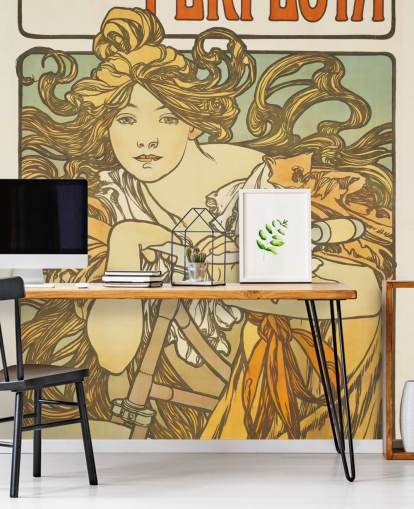 fine art behangmuurschildering Cycles Perfecta van Alphonse Mucha voor woon- en slaapkamers