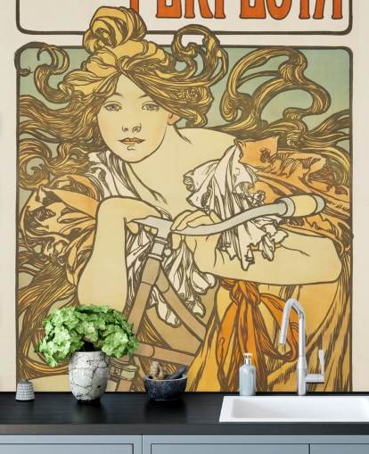 fine art wallpaper mural Cycles Perfecta by Alphonse Mucha for living rooms and bedrooms