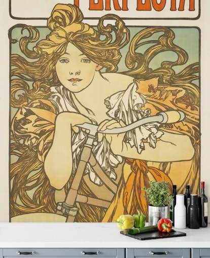 fine art wallpaper mural called Cycles Perfecta by Alphonse Mucha for living rooms and bedrooms