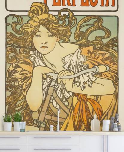 fine art wallpaper mural called Cycles Perfecta by Alphonse Mucha for living rooms and bedrooms