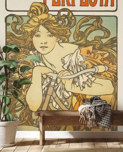 fine art wallpaper mural called Cycles Perfecta by Alphonse Mucha for living rooms and bedrooms fine art wallpaper mural called Cycles Perfecta by Alphonse Mucha for living rooms and bedrooms