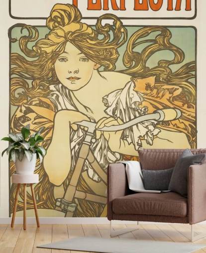fine art wallpaper mural called Cycles Perfecta by Alphonse Mucha for living rooms and bedrooms