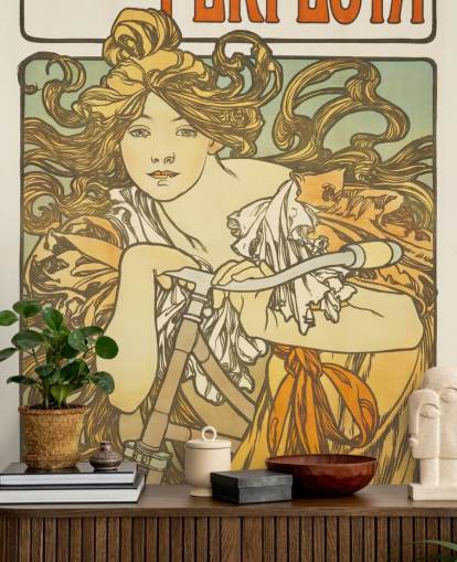 mural de papel pintado de bellas artes Cycles Perfecta de Alphonse Mucha para salas de estar y dormitorios mural de papel pintado de bellas artes Cycles Perfecta de Alphonse Mucha para salas de estar y dormitorios
