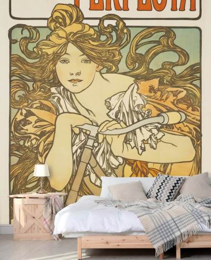 mural de papel pintado de bellas artes Cycles Perfecta de Alphonse Mucha para salas de estar y dormitorios mural de papel pintado de bellas artes Cycles Perfecta de Alphonse Mucha para salas de estar y dormitorios