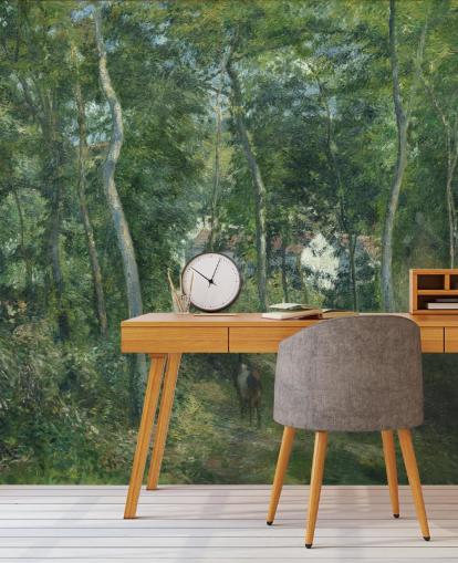 fine art wallpaper mural called Edge of the Woods Near L'Hermitage, Pontoise by Camille Pissarro for bedrooms and living rooms
