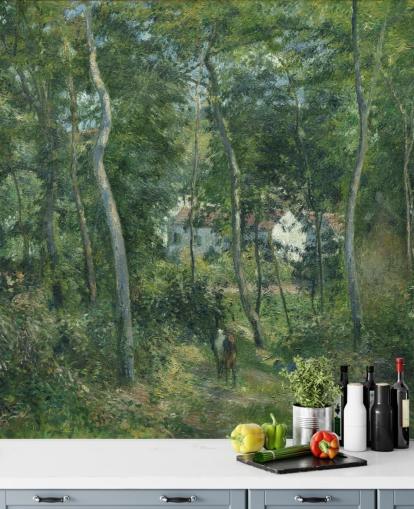 kunsttapet vægmaleri kaldet Edge of the Woods Near L'Hermitage, Pontoise af Camille Pissarro til soveværelser og stuer kunsttapet vægmaleri kaldet Edge of the Woods Near L'Hermitage, Pontoise af Camille Pissarro til soveværelser og stuer