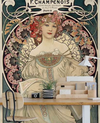 fresque murale d'art intitulée F. Champenois Imprimeur-Editeur par Alphonse Mucha fresque murale d'art intitulée F. Champenois Imprimeur-Editeur par Alphonse Mucha