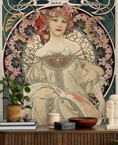 kunstvægmaleri kaldet F. Champenois Imprimeur-Editeur af Alphonse Mucha