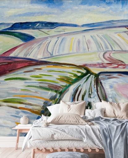 fine art wallpaper mural called Field in Snow by Edvard Munch for lounges and kitchens