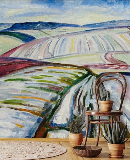 mural de papel de parede de belas artes chamado Field in Snow de Edvard Munch para salões e cozinhas mural de papel de parede de belas artes chamado Field in Snow de Edvard Munch para salões e cozinhas
