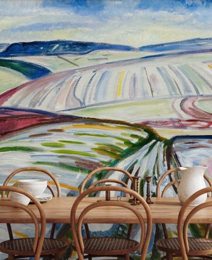papier peint mural d'art intitulé Field in Snow d'Edvard Munch pour les salons et les cuisines