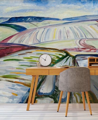 fine art wallpaper mural called Field in Snow by Edvard Munch for lounges and kitchens