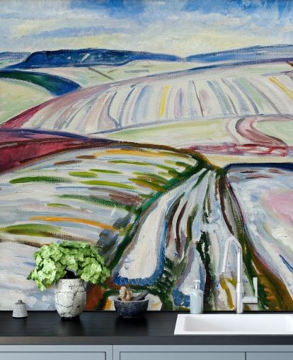papier peint mural d'art intitulé Field in Snow d'Edvard Munch pour les salons et les cuisines